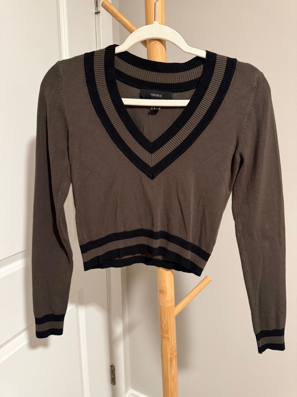 Forever 21 Olive Sweater with Black Stripe Detail